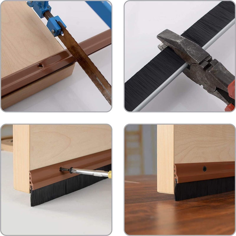 Deco Window 2 Pcs Door Seal (1.5" Width X 36.5" Length) Gate Bottom Sealing Strip Draft Stopper with Aluminium Plate & Nylon Bristles for Weather Stripping, Air & Sound Blocking (Chocolate) - Image 5